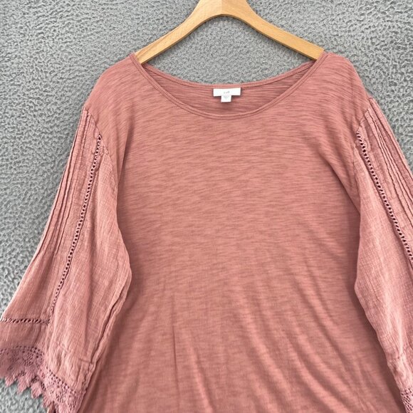 J Jill Top Womens Extra Large Blush Pink Slub Knit 3/4 Sleeve Pleat Lace Stretch - Picture 2 of 10